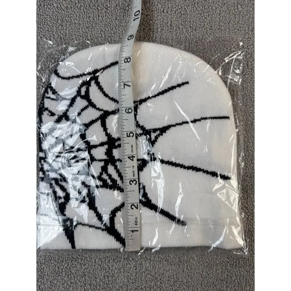 Spider Web Beanie Hat‎ New White Black Streetwear